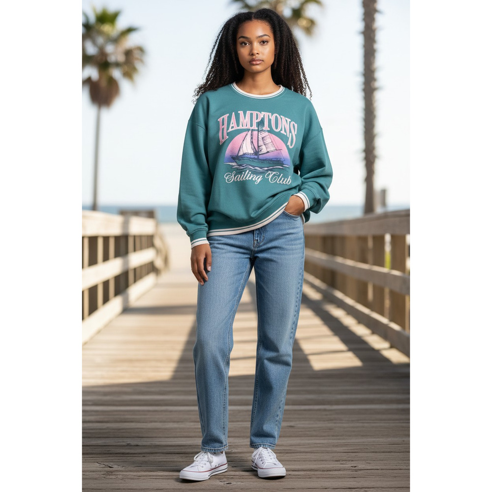 Limited Too  Graphic  "Hamptons Sailing Club" Sweatshirt  Size: XL Color: Teal